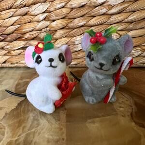 Pair of Felted Vtg Mice